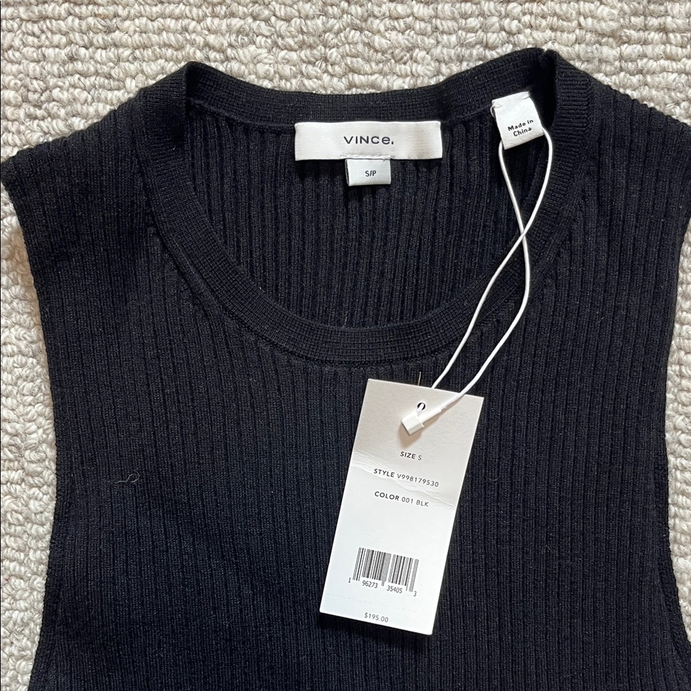 Vince Black Ribbed Tank Top NWT
